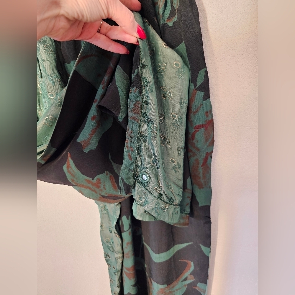 Tienda Ho Black & Green Rayon Boho Pants Free Size - Picture 8 of 10